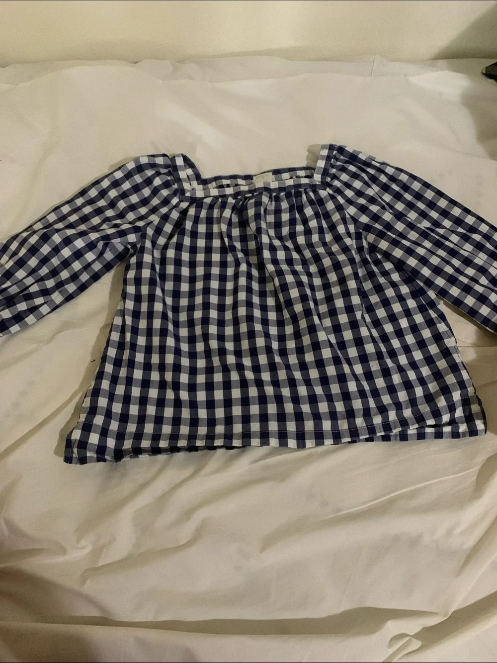 Crewcuts Navy and White Gingham Off-Shoulder Top